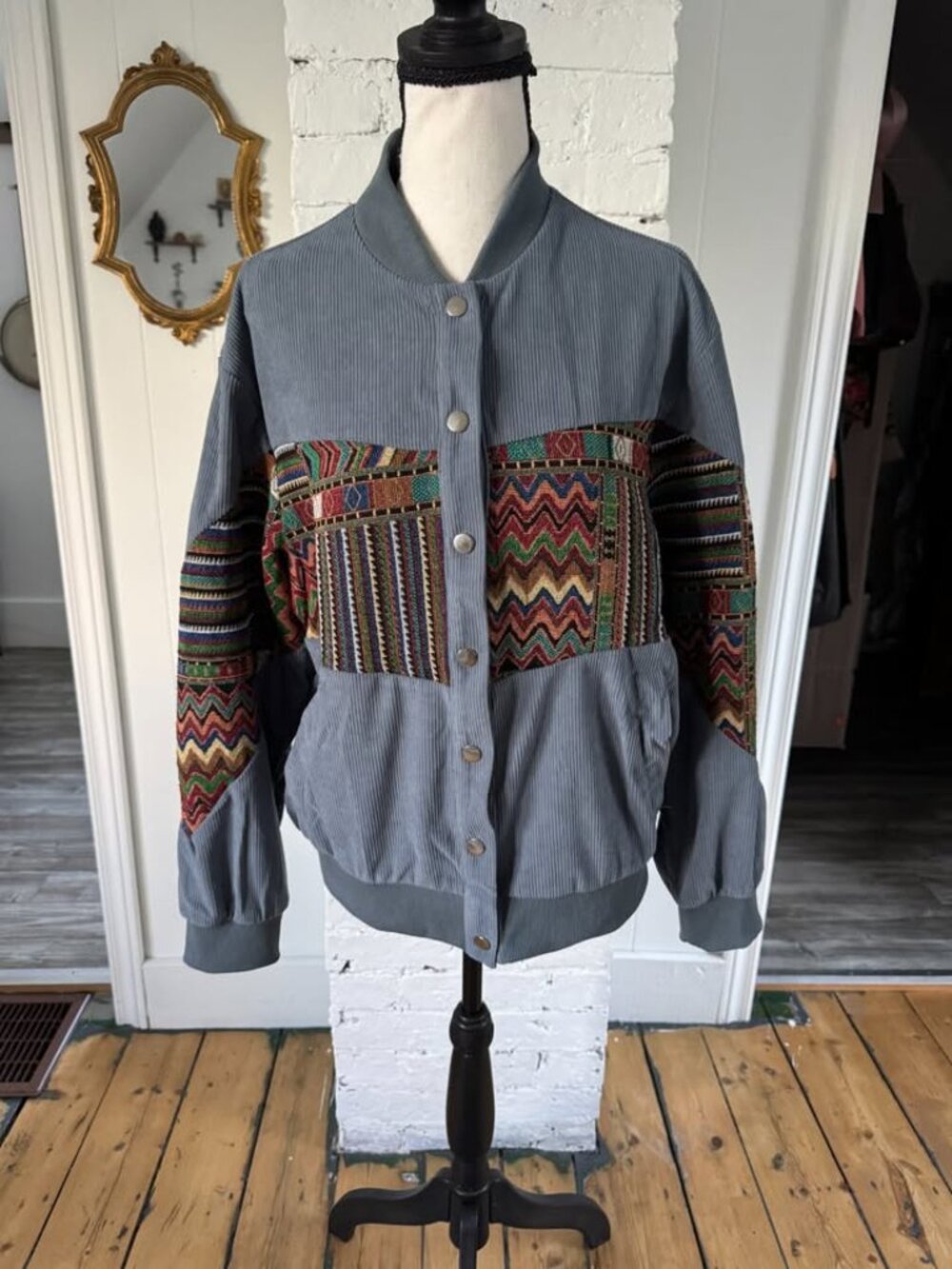 Boho Patchwork Bomber Jacket – Size Small